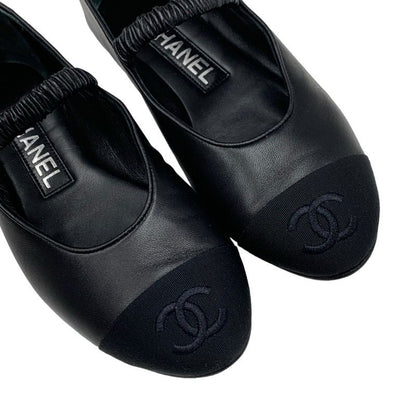 Chanel Flat Shoes Leather Fabric Black Mary Jane Here Mark Ballet Shoes