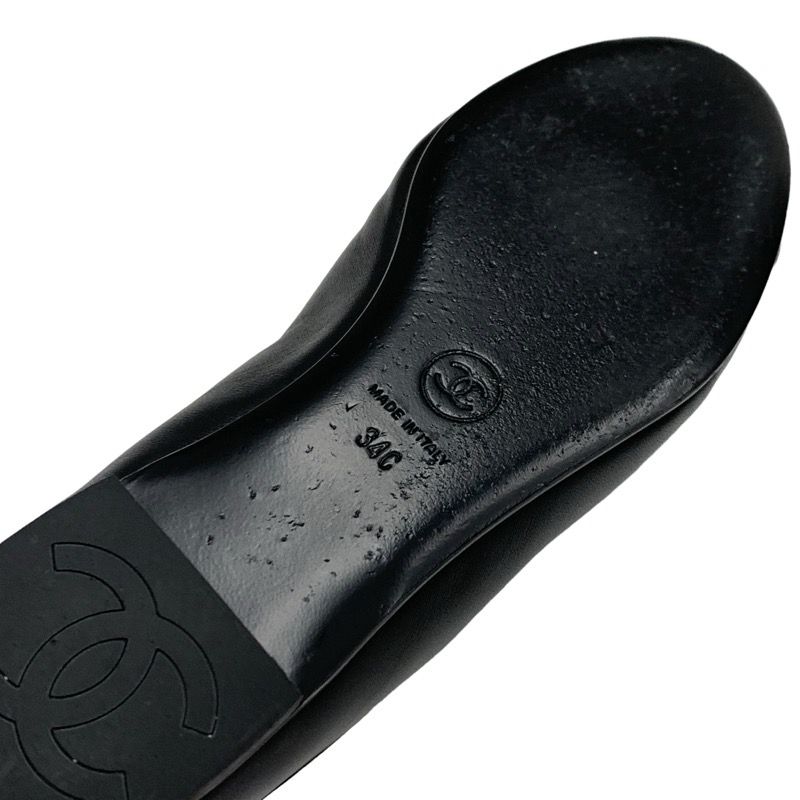 Chanel Flat Shoes Leather Fabric Black Mary Jane Here Mark Ballet Shoes