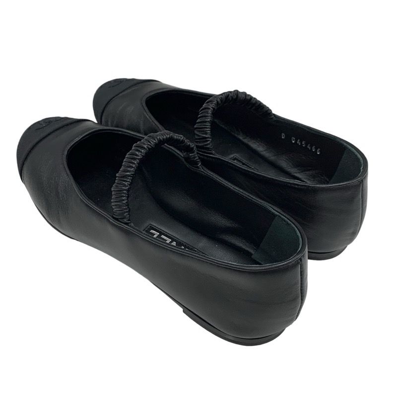 Chanel Flat Shoes Leather Fabric Black Mary Jane Here Mark Ballet Shoes