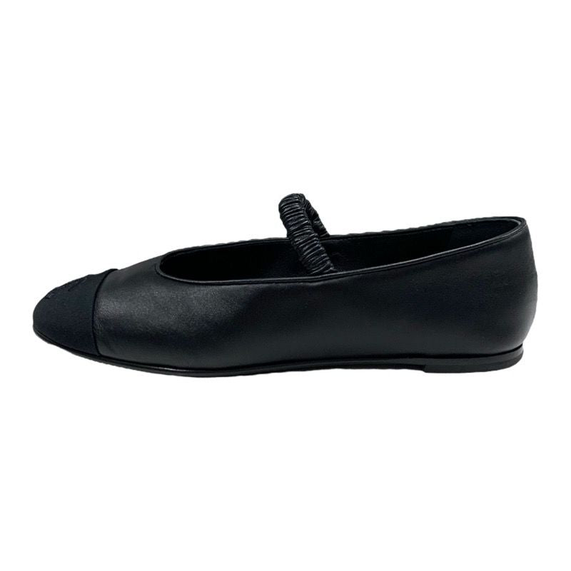 Chanel Flat Shoes Leather Fabric Black Mary Jane Here Mark Ballet Shoes