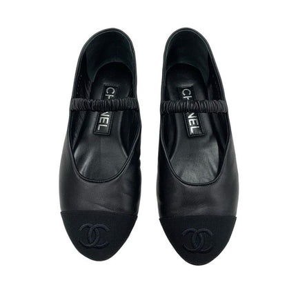 Chanel Flat Shoes Leather Fabric Black Mary Jane Here Mark Ballet Shoes