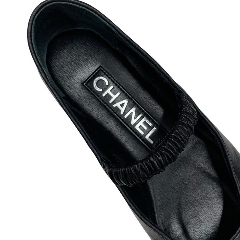 Chanel Flat Shoes Leather Fabric Black Mary Jane Here Mark Ballet Shoes