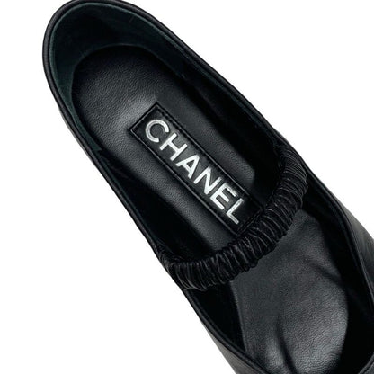 Chanel Flat Shoes Leather Fabric Black Mary Jane Here Mark Ballet Shoes