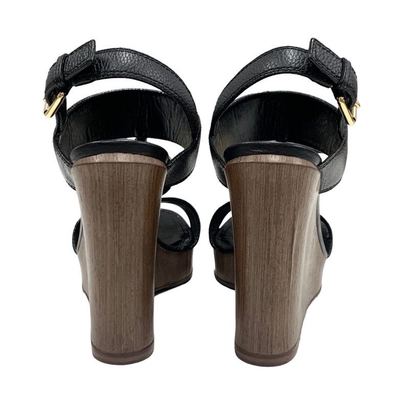 Louis Vuitton Sandals Shoes Leather Wood Black Gold LV Circle Wedge Sole