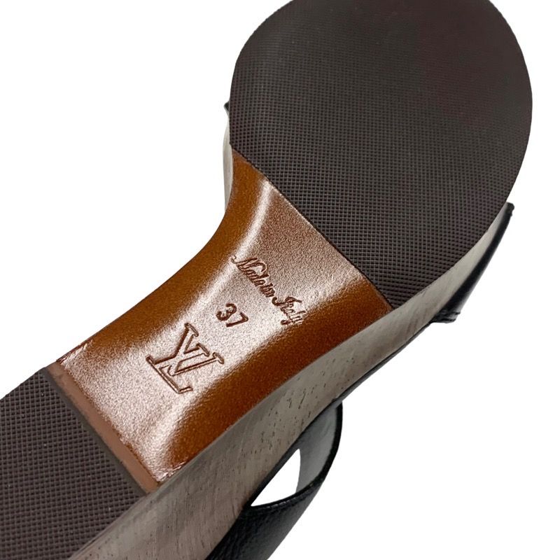 Louis Vuitton Sandals Shoes Leather Wood Black Gold LV Circle Wedge Sole