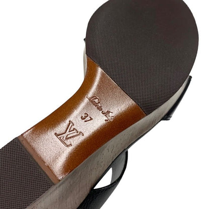 Louis Vuitton Sandals Shoes Leather Wood Black Gold LV Circle Wedge Sole
