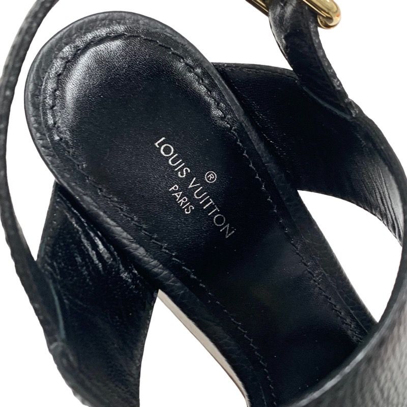 Louis Vuitton Sandals Shoes Leather Wood Black Gold LV Circle Wedge Sole