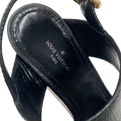 Louis Vuitton Sandals Shoes Leather Wood Black Gold LV Circle Wedge Sole