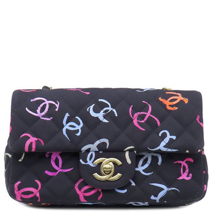 Chanel Shoulder Bag Mini Matelasse 20 Fabric Leather Navy X Multicolor Gold