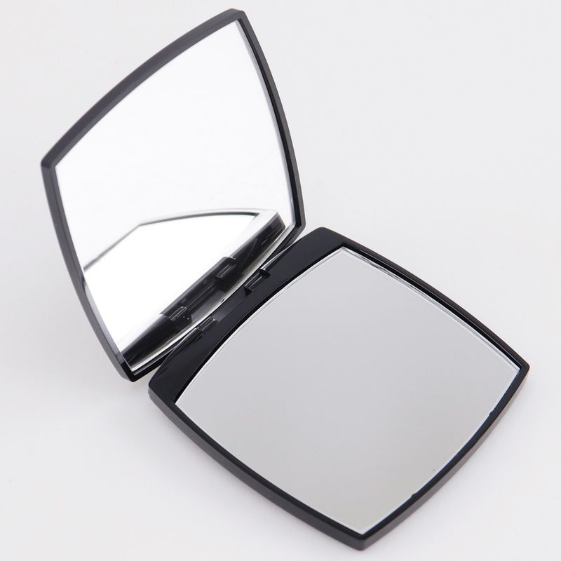 Chanel Coco Mark Double Mirror Miroir Douvre Faceted Plastic Black Ladies Hand