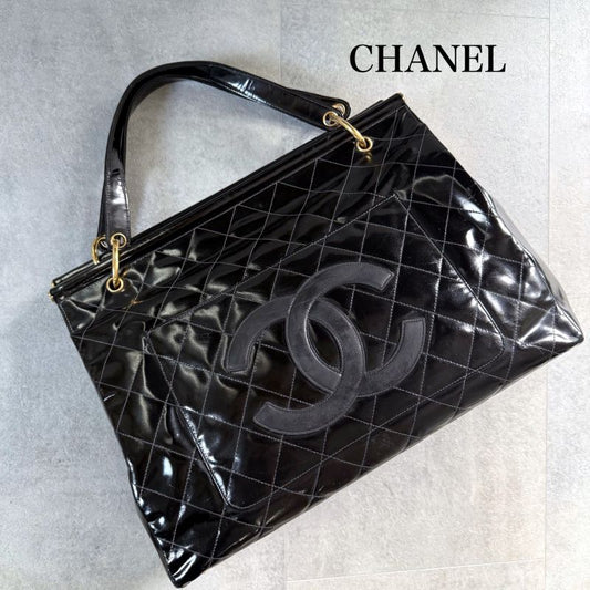 Chanel Matelasse Coco Mark Chain Tote Bag Deca Coco Handbag Patent Leather