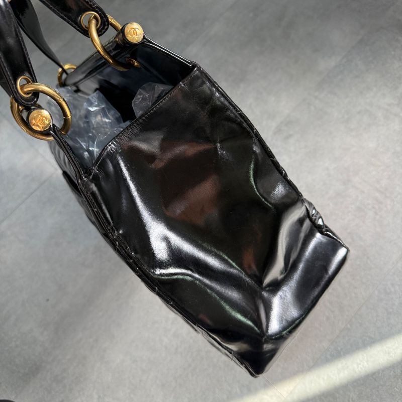 Chanel Matelasse Coco Mark Chain Tote Bag Deca Coco Handbag Patent Leather