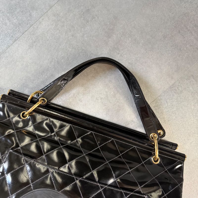 Chanel Matelasse Coco Mark Chain Tote Bag Deca Coco Handbag Patent Leather