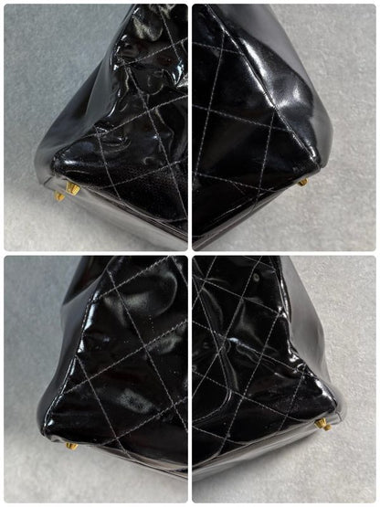 Chanel Matelasse Coco Mark Chain Tote Bag Deca Coco Handbag Patent Leather