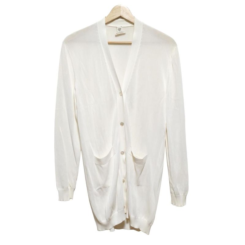 Hermes Cardigan Size 36 S Women - White Long Sleeves Long Length Shell Buttons