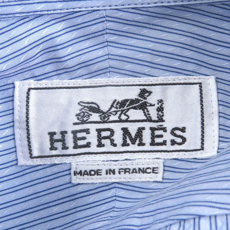 Hermes 100% Cotton Striped Pattern Sleeve Serie Buttons Long Sleeves Long