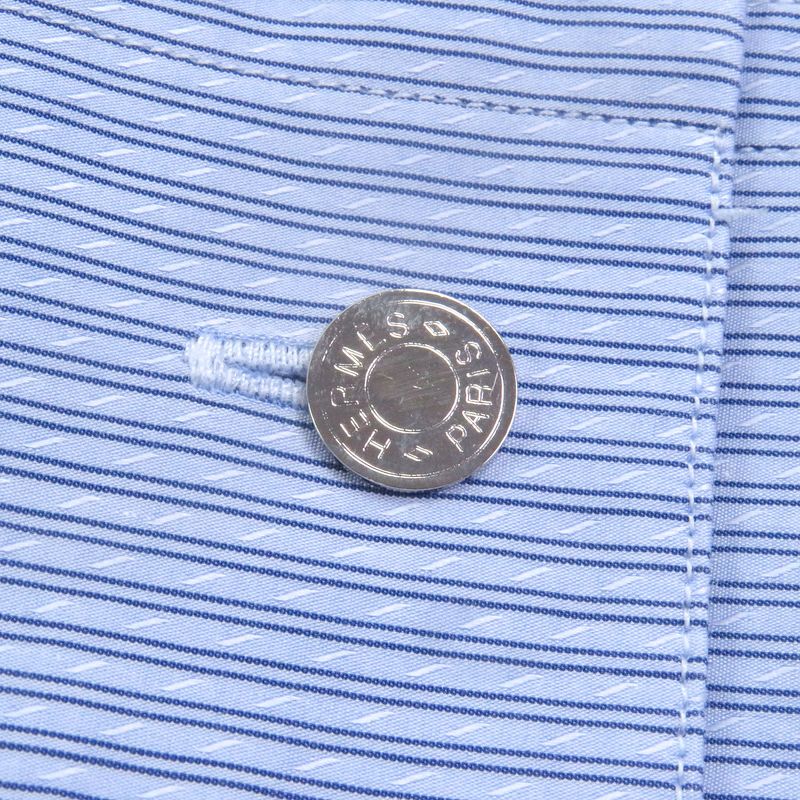 Hermes 100% Cotton Striped Pattern Sleeve Serie Buttons Long Sleeves Long