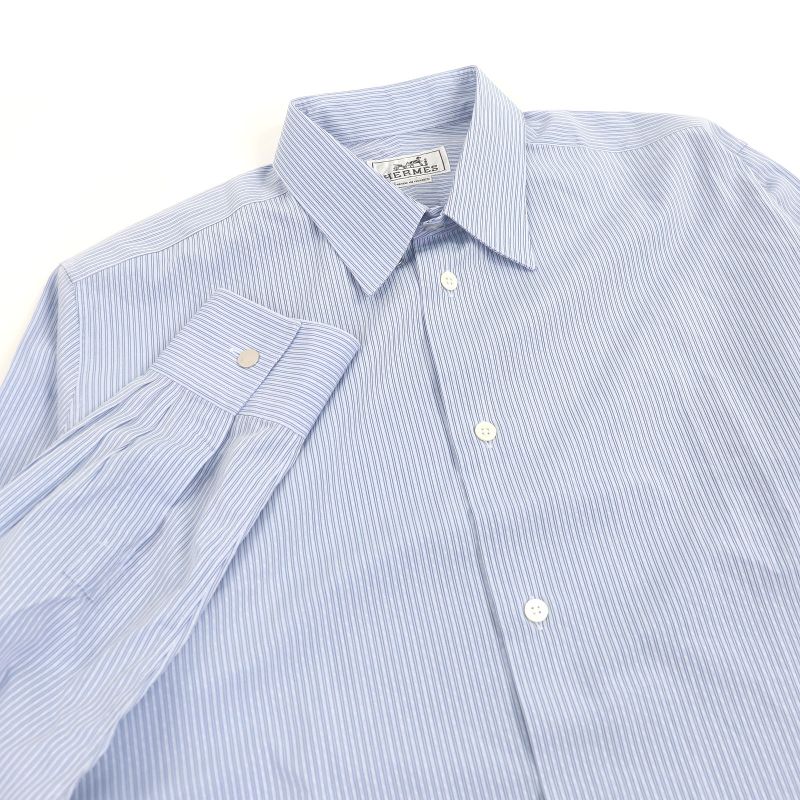 Hermes 100% Cotton Striped Pattern Sleeve Serie Buttons Long Sleeves Long