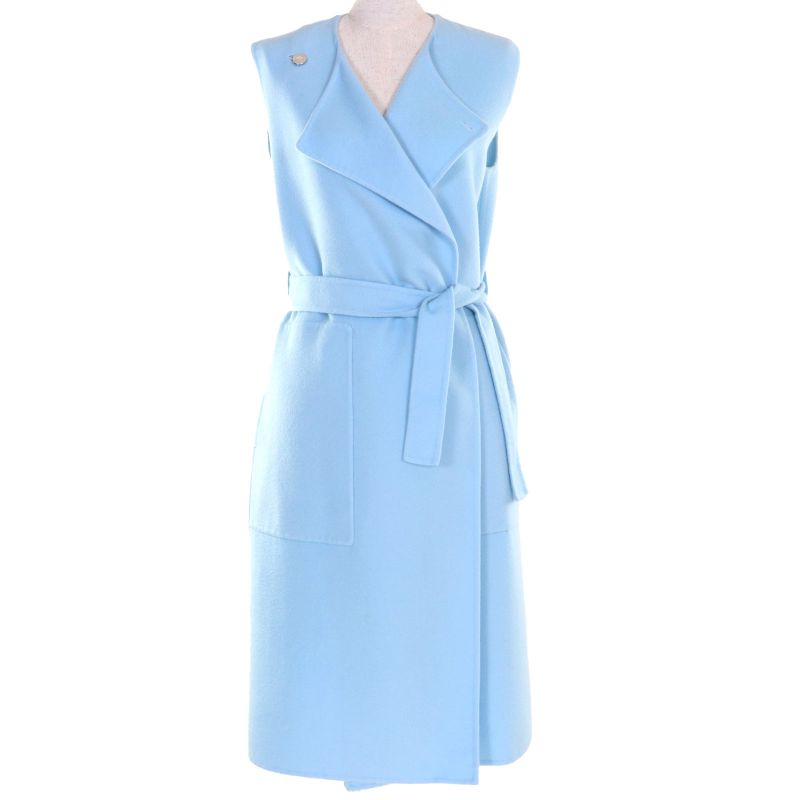 Hermes 100% Baby Cashmere Serie Buttons Belted Vest Coat Light Blue 34 Made In