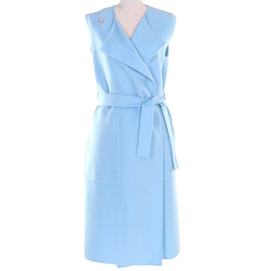 Hermes 100% Baby Cashmere Serie Buttons Belted Vest Coat Light Blue 34 Made In