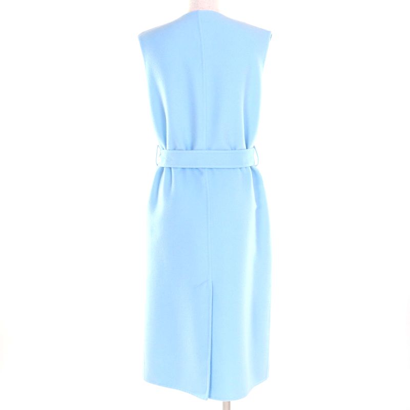 Hermes 100% Baby Cashmere Serie Buttons Belted Vest Coat Light Blue 34 Made In