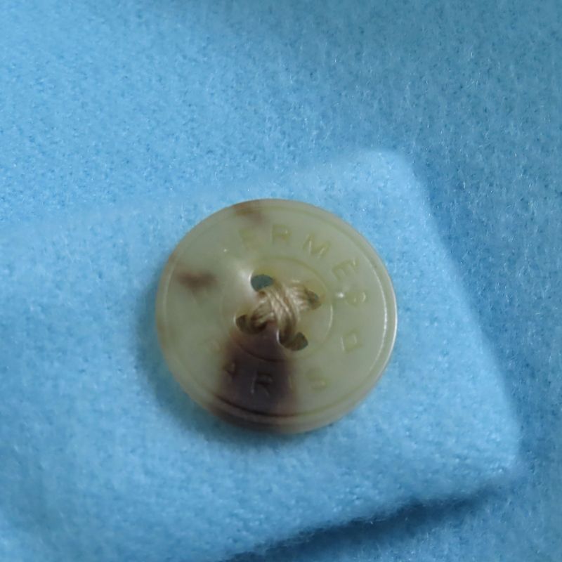 Hermes 100% Baby Cashmere Serie Buttons Belted Vest Coat Light Blue 34 Made In