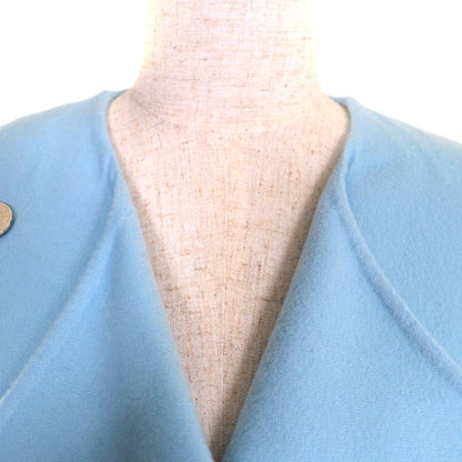 Hermes 100% Baby Cashmere Serie Buttons Belted Vest Coat Light Blue 34 Made In