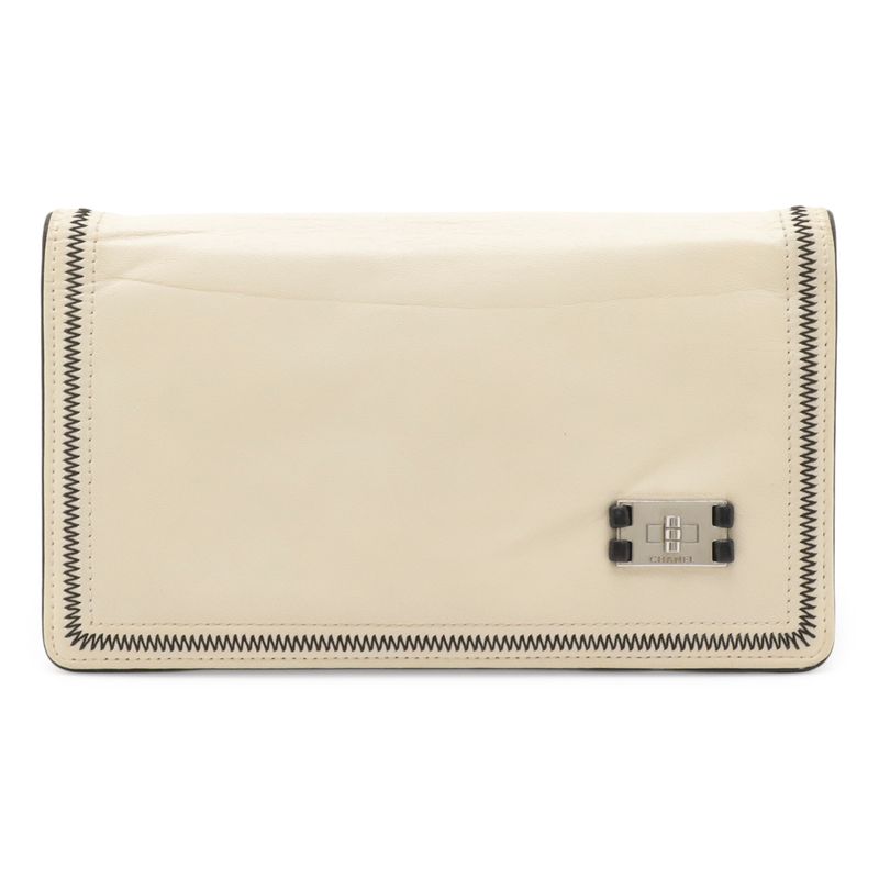 Chanel 255 Bifold Long Wallet Bifold Long Wallet Leather Ivory Silver Hardware