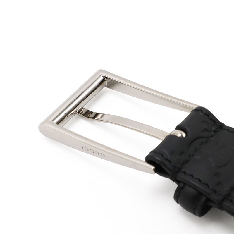 Guccissima Double G Signature Belt Leather Black Silver Hardware Men's Gentleman