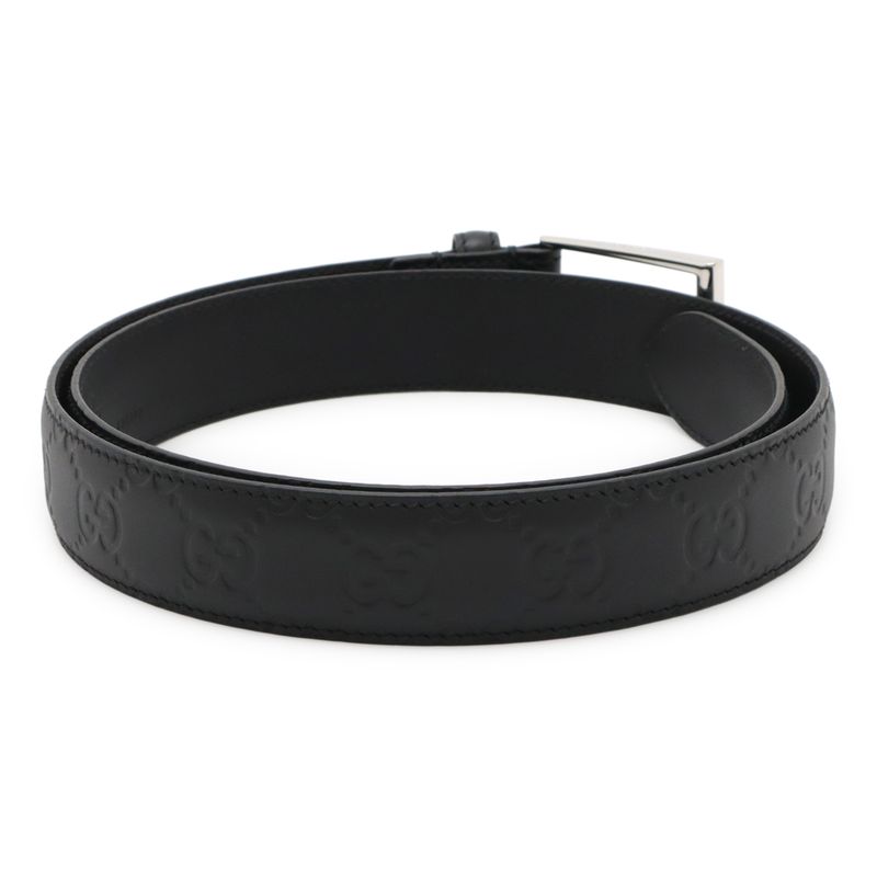 Guccissima Double G Signature Belt Leather Black Silver Hardware Men's Gentleman