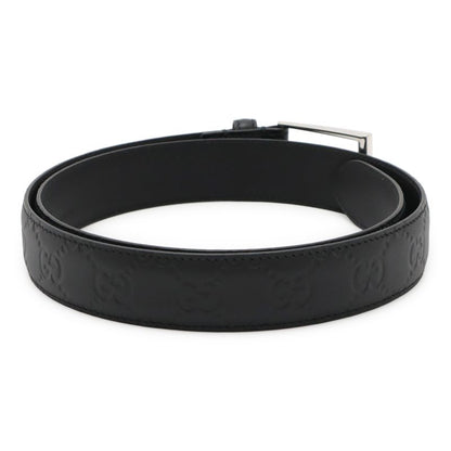 Guccissima Double G Signature Belt Leather Black Silver Hardware Men's Gentleman