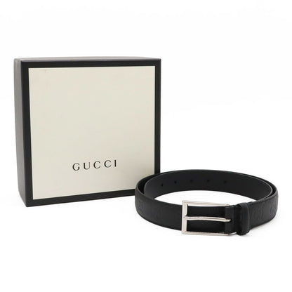 Guccissima Double G Signature Belt Leather Black Silver Hardware Men's Gentleman