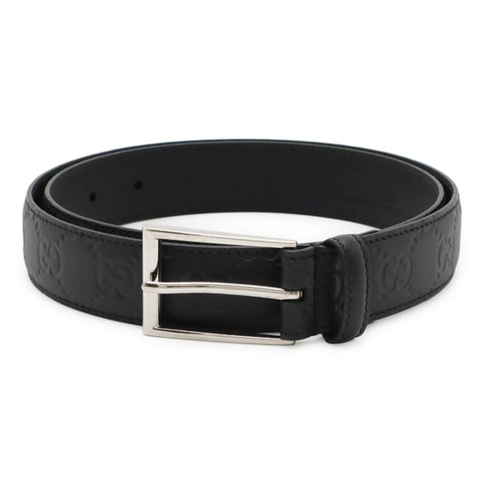 Guccissima Double G Signature Belt Leather Black Silver Hardware Men's Gentleman