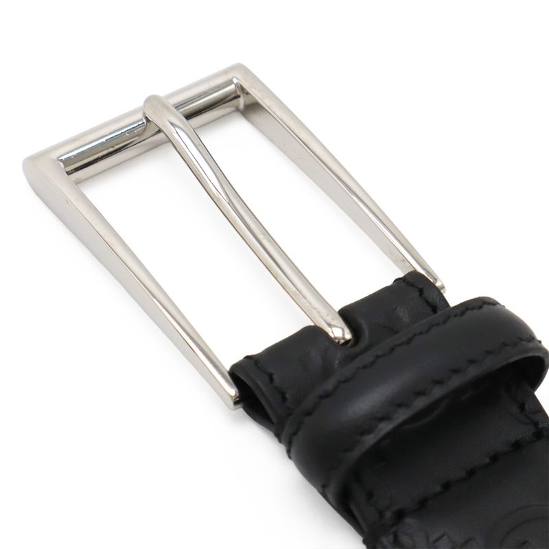 Guccissima Double G Signature Belt Leather Black Silver Hardware Men's Gentleman