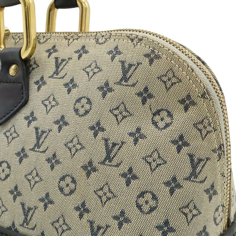 Louis Vuitton Monogram Mini Alma Long Handbag Tote Bag Horizontal Canvas Blue