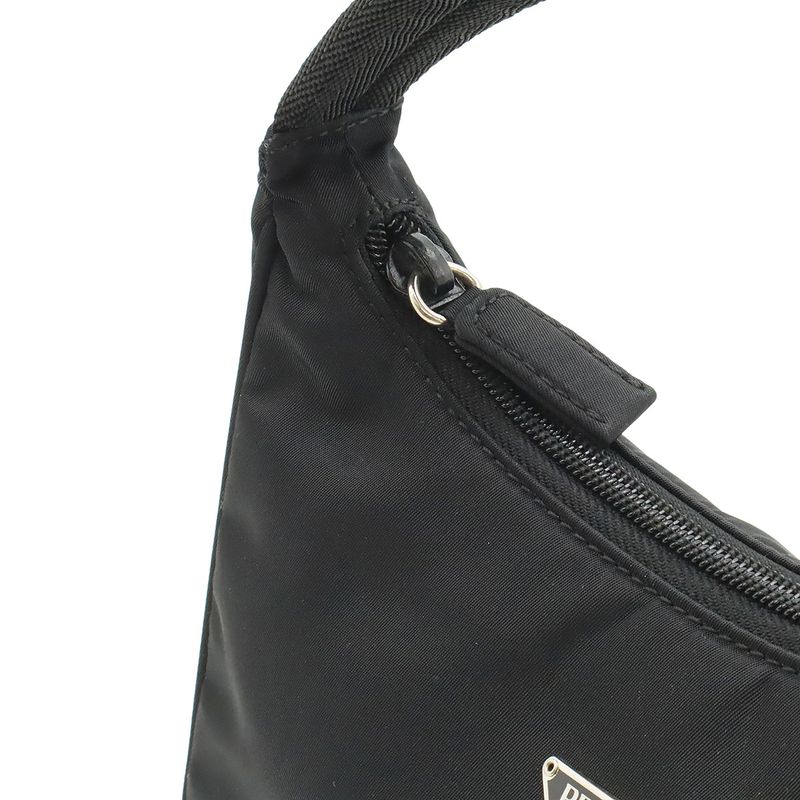 Prada Triangle Logo Accessory Pouch Handbag Mini Bag Party Bag Nylon NERO Black