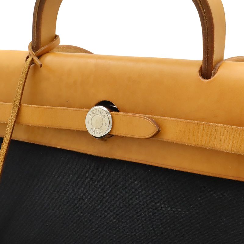 Hermes Herbag PM Handbag 2WAY Shoulder Bag Toile Ashe Toile Offiche Leather