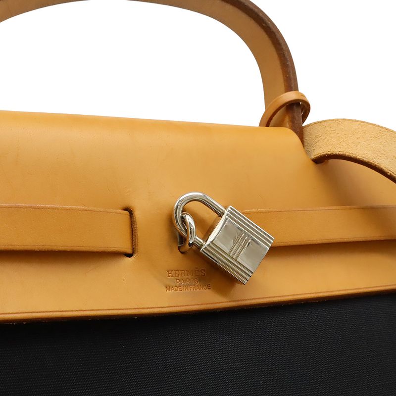 Hermes Herbag PM Handbag 2WAY Shoulder Bag Toile Ashe Toile Offiche Leather