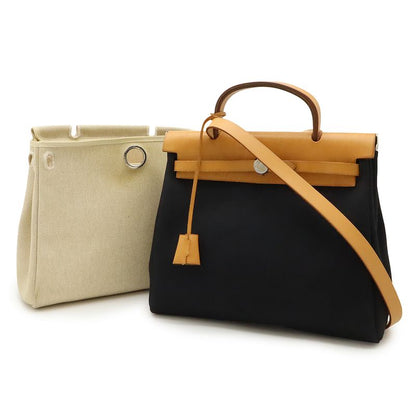 Hermes Herbag PM Handbag 2WAY Shoulder Bag Toile Ashe Toile Offiche Leather