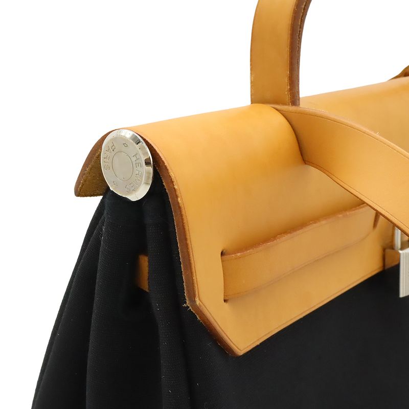 Hermes Herbag PM Handbag 2WAY Shoulder Bag Toile Ashe Toile Offiche Leather