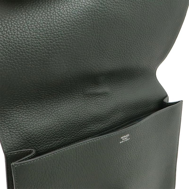 Hermes Ettrivière Clutch Bag Second Bag Fjord Leather Vert Khaki Silver