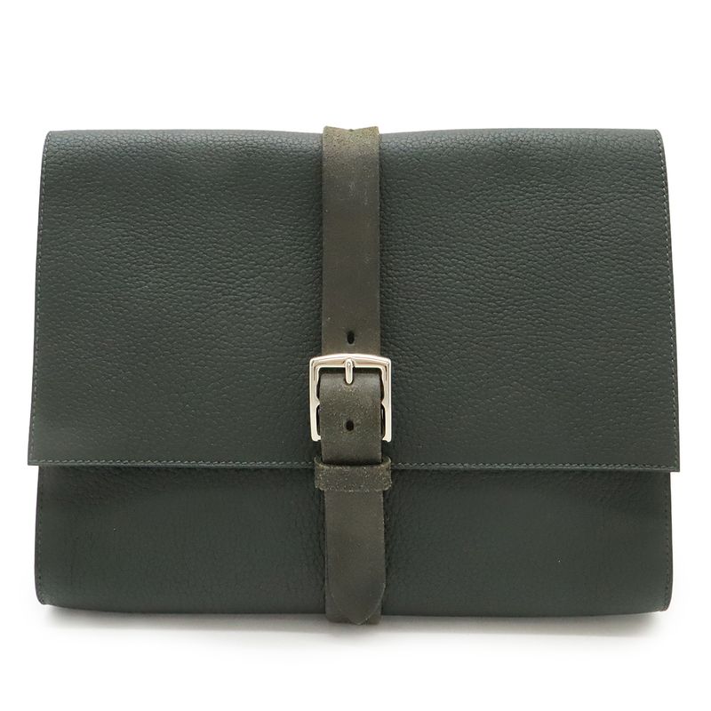 Hermes Ettrivière Clutch Bag Second Bag Fjord Leather Vert Khaki Silver