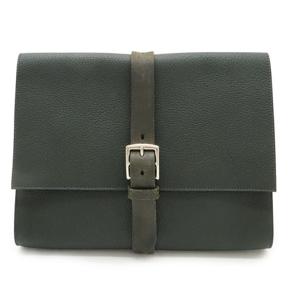 Hermes Ettrivière Clutch Bag Second Bag Fjord Leather Vert Khaki Silver