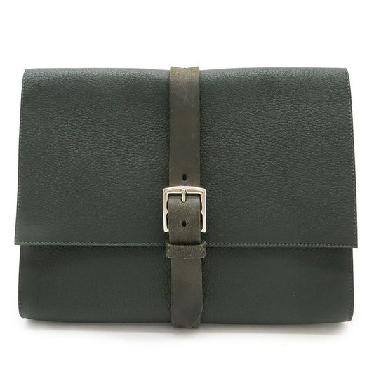 Hermes Ettrivière Clutch Bag Second Bag Fjord Leather Vert Khaki Silver