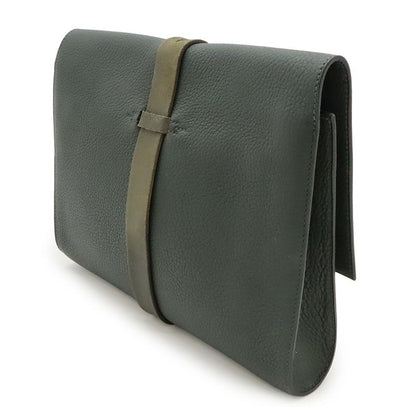 Hermes Ettrivière Clutch Bag Second Bag Fjord Leather Vert Khaki Silver