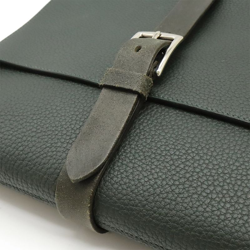 Hermes Ettrivière Clutch Bag Second Bag Fjord Leather Vert Khaki Silver