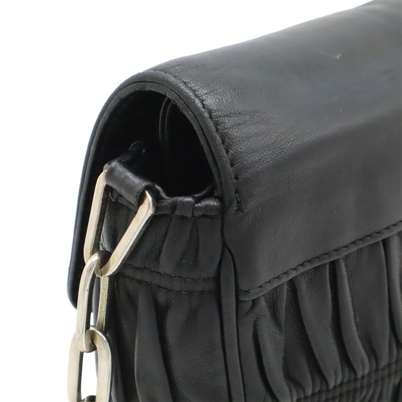 Prada Gathered Chain Shoulder Bag Semi Shoulder Leather NERO Black Silver