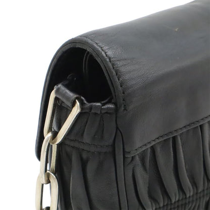Prada Gathered Chain Shoulder Bag Semi Shoulder Leather NERO Black Silver