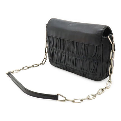 Prada Gathered Chain Shoulder Bag Semi Shoulder Leather NERO Black Silver