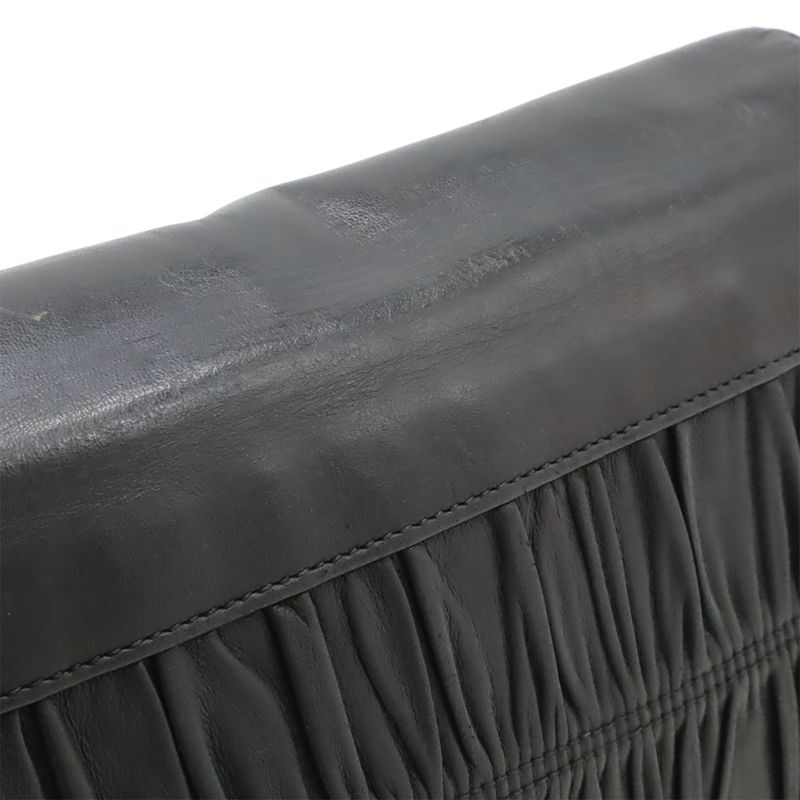 Prada Gathered Chain Shoulder Bag Semi Shoulder Leather NERO Black Silver